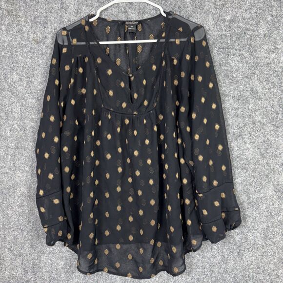Lucky Brand Shirt Womens Size 2X Black Gold Sheer Boho WhimsiGoth Boho - Picture 1 of 8